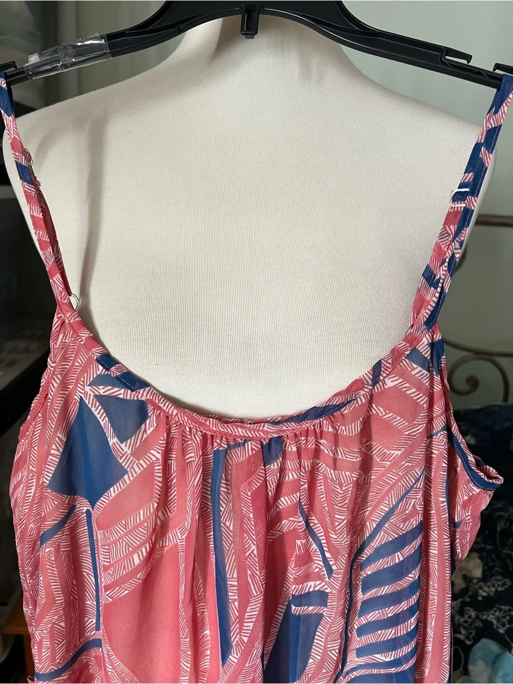 Forever 21 S/P Women’s Pink & Navy Geometric Print Sheer Spaghetti Strap Dress